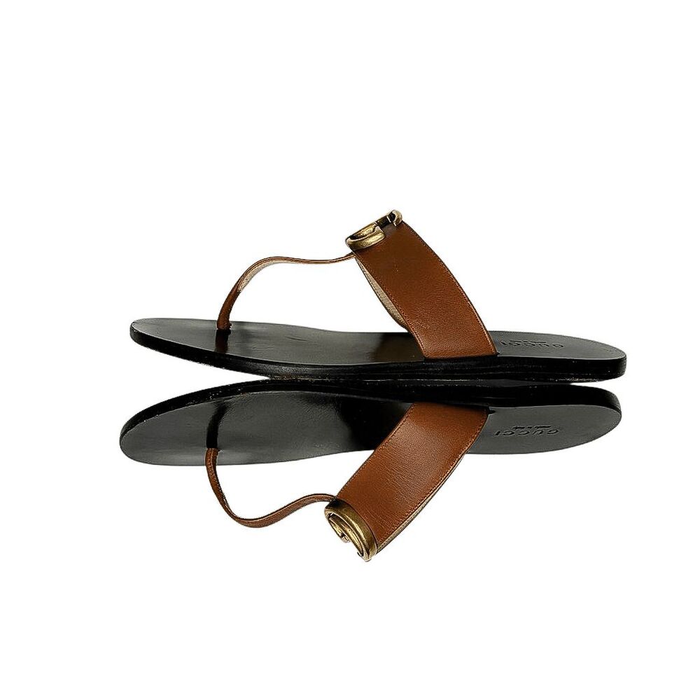 Gucci Marmont Double GG Logo Thong Sandals Brown Leather EU 36 US 6 Flat Slide - Picture 5 of 9